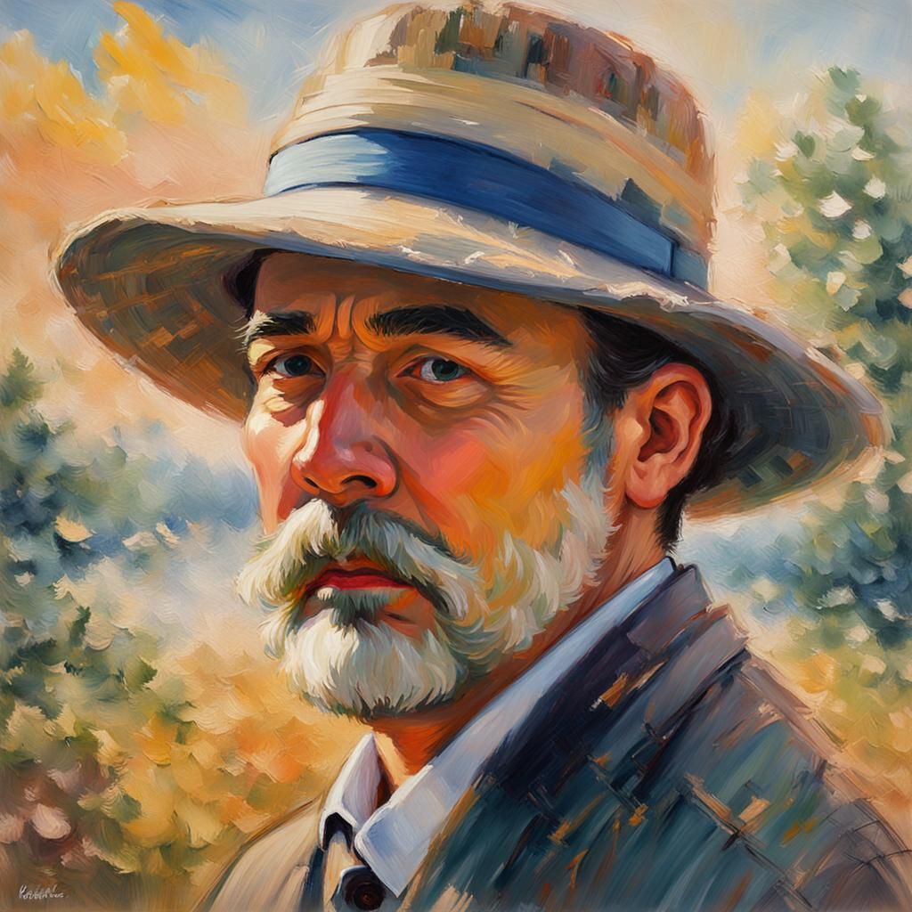 Impressionist Oil Painting of Person in Hat
