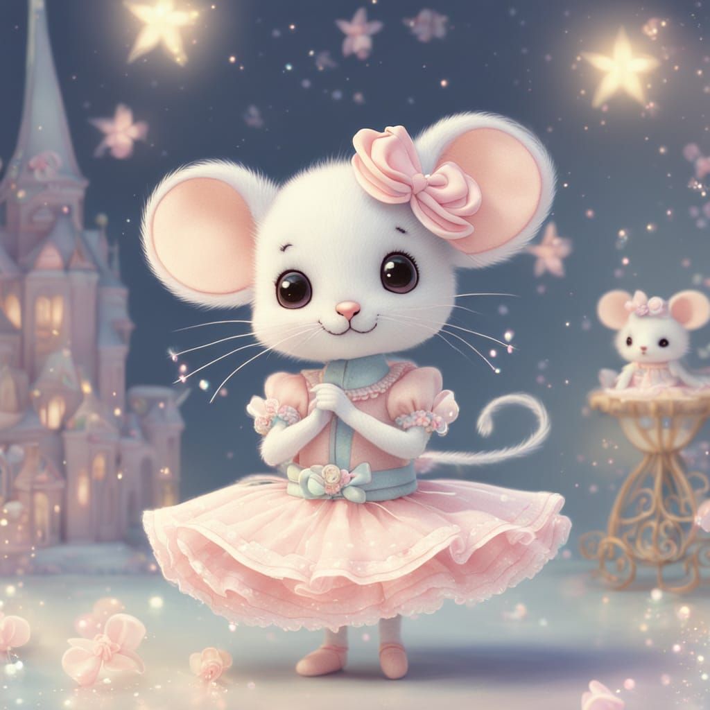 Shy Mouse Watches Ballerina in Kawaii Anime Style