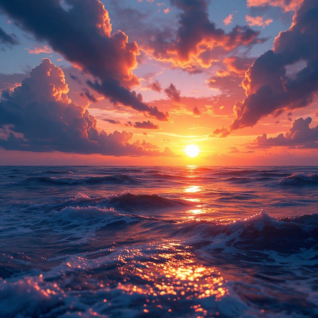 Golden Sunset Seascape in Fantasy Concept Art Style