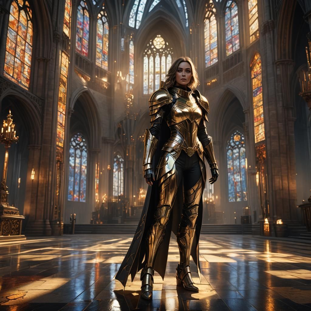 Futuristic Knight in Gothic Cathedral Concept Art