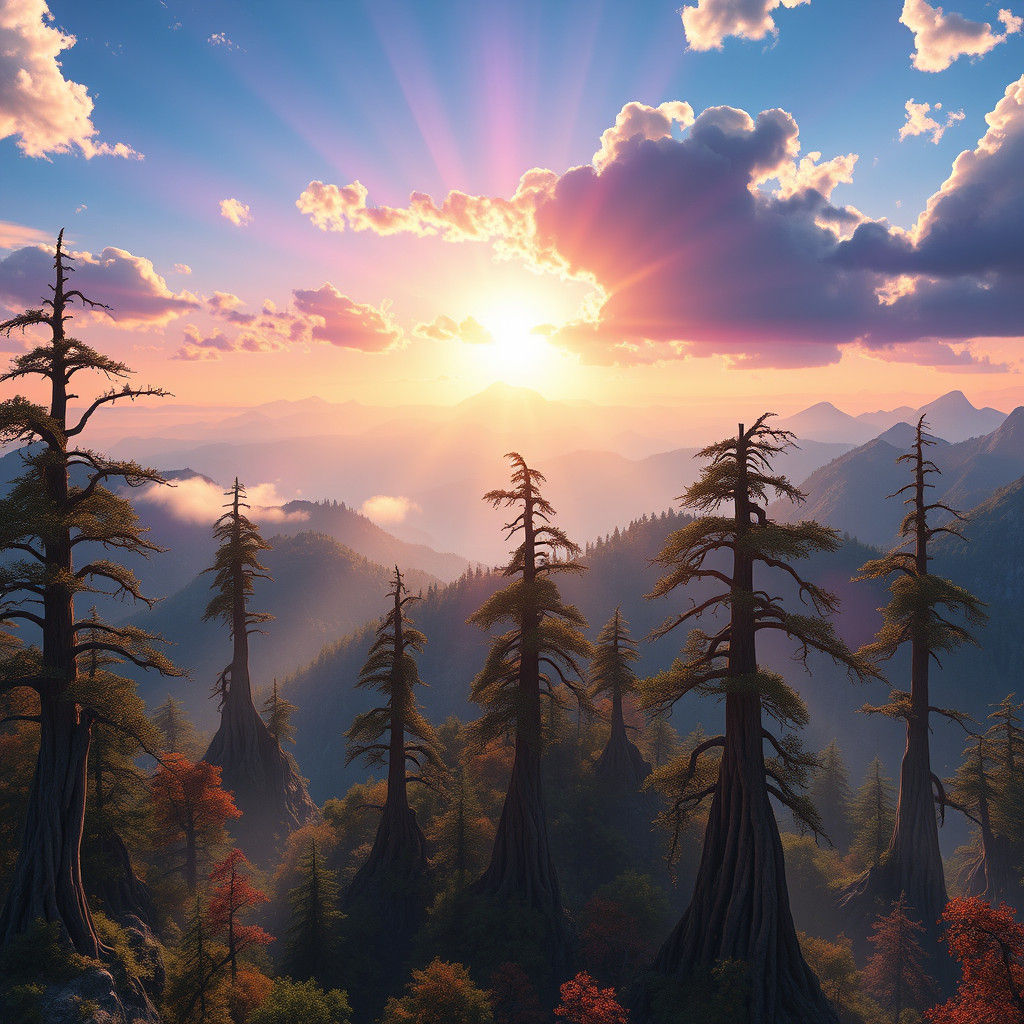 Dreamlike Landscape with Ancient Trees, Digital Art