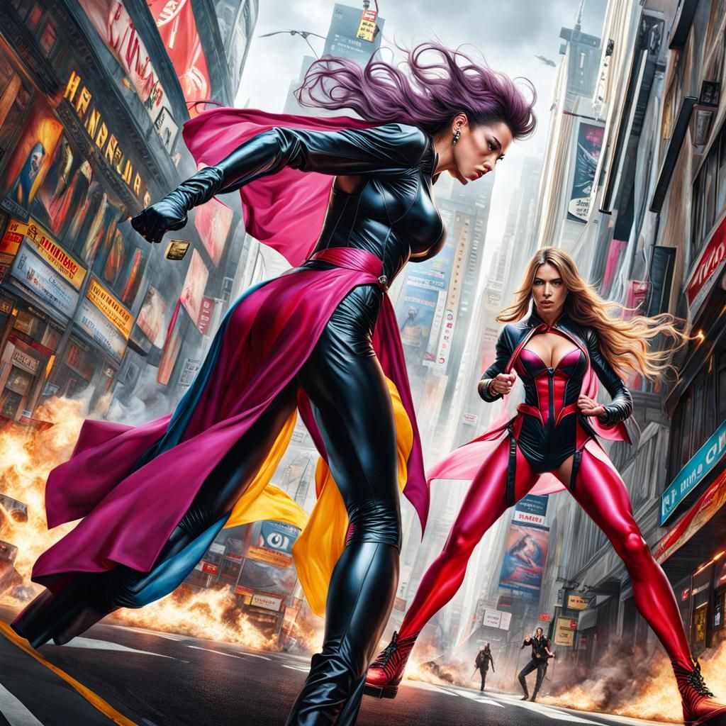 Anime Villain Fighting Superheroine