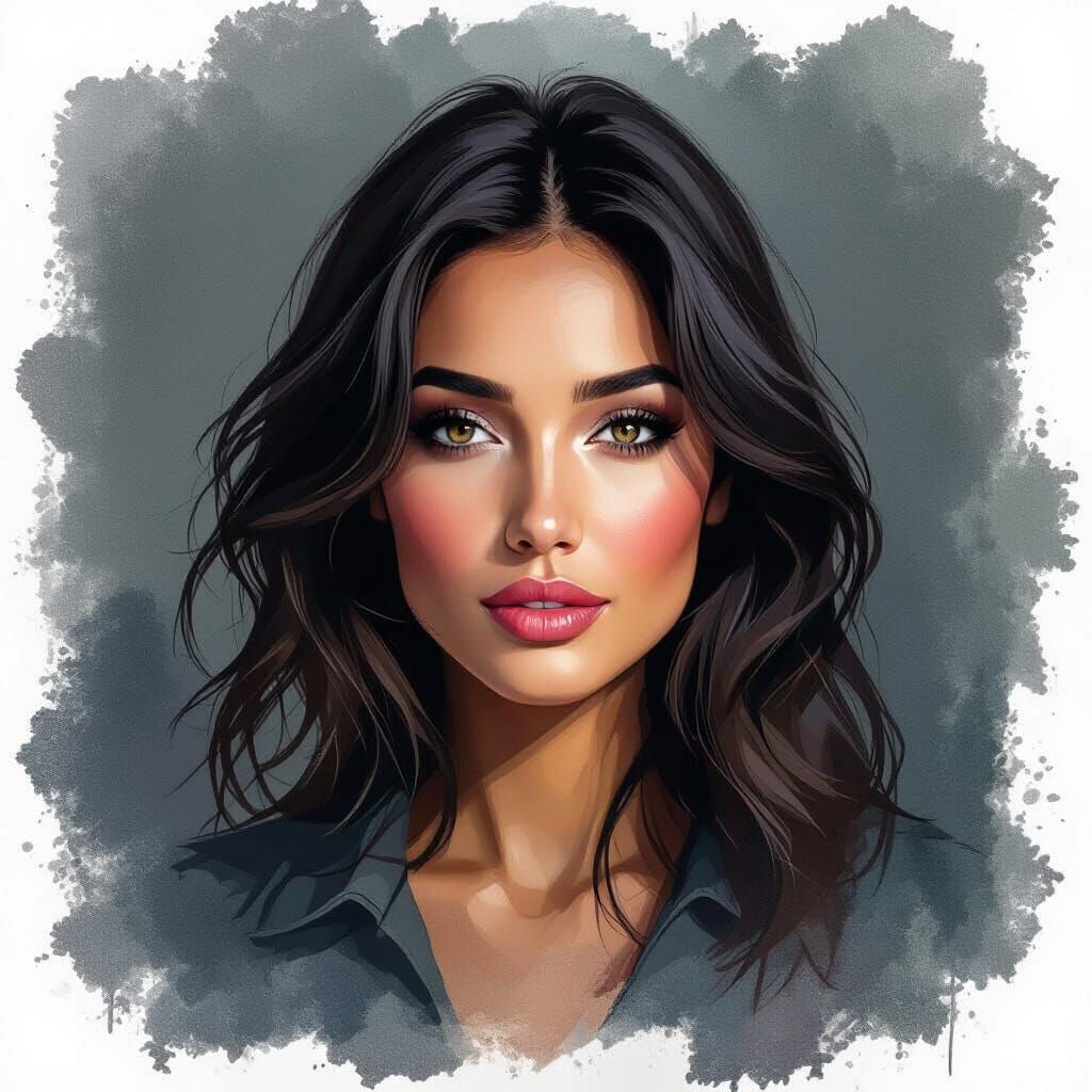 Portrait of a Beautiful Woman with Scumbling Technique