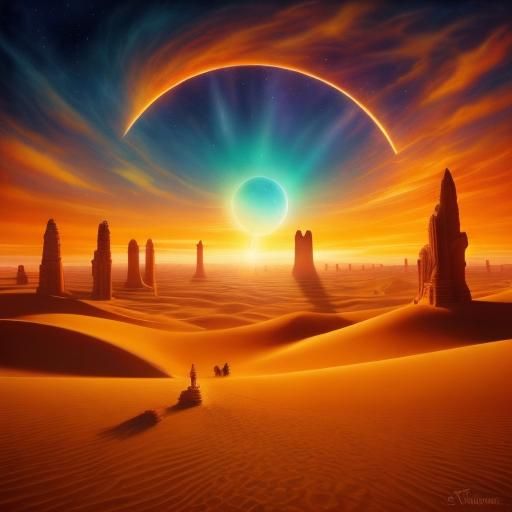 Surreal Desert Dreamscape with Glowing Dunes