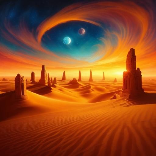 Surreal Desert Dreamscape with Floating Islands
