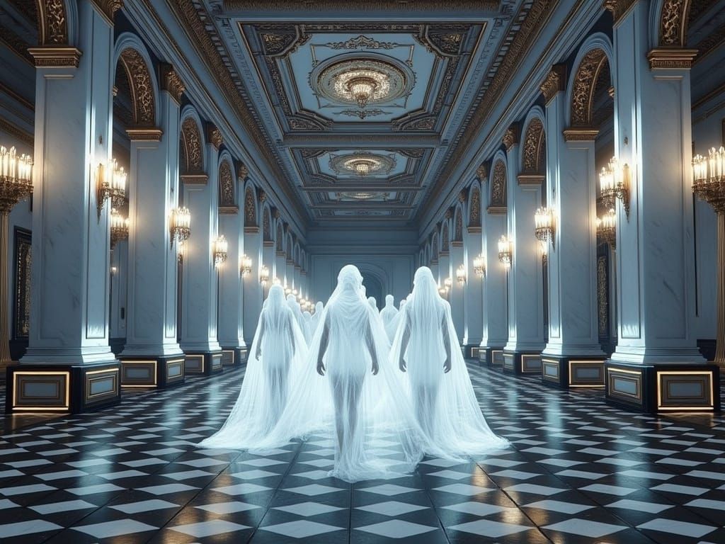 Ethereal Procession in Crystal Palace with Art Nouveau and R...