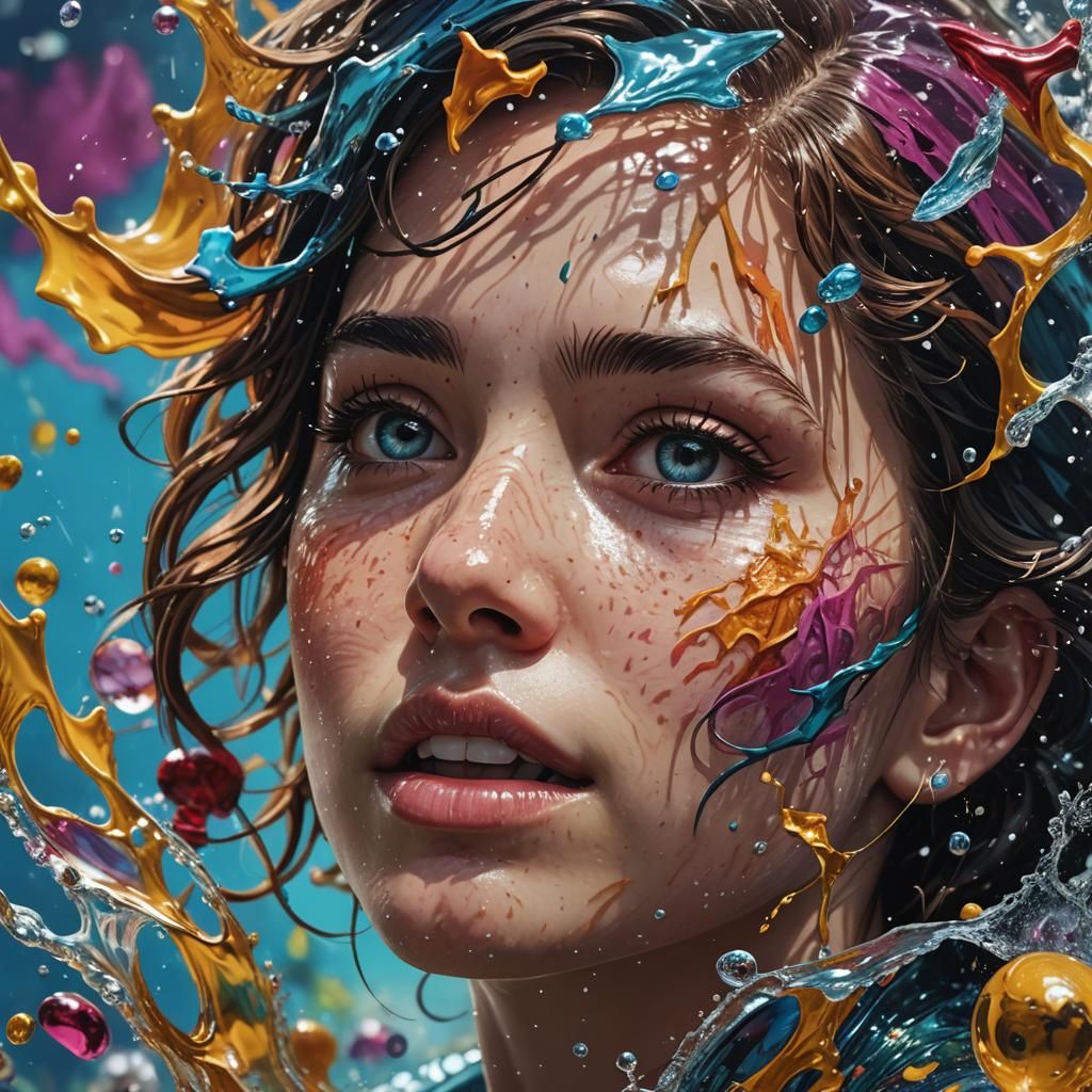 Hyperrealistic AquaRose in Splash Art Style