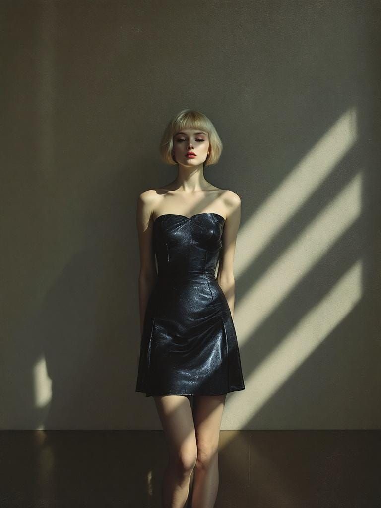 Pin-Up in Geometric Shadows with Bold Eye Contact