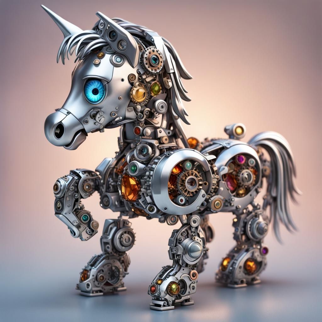 Adorable Intricate Robotic Pony with Precious Stone Eyes