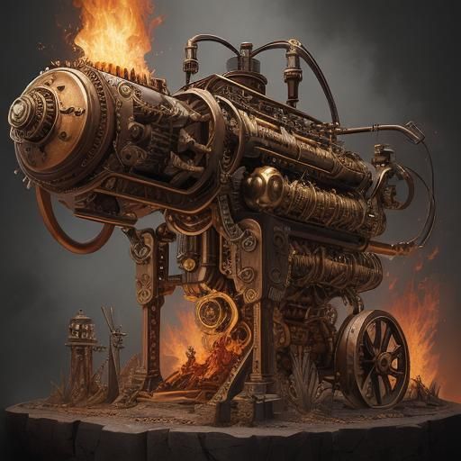 Fiery Steampunk Engine: A Saga of Fire