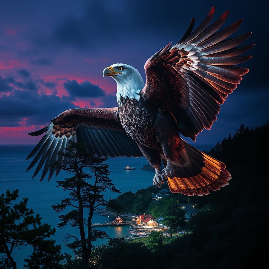 Sea Eagle, magnificent feathers, night landscape featuring t...