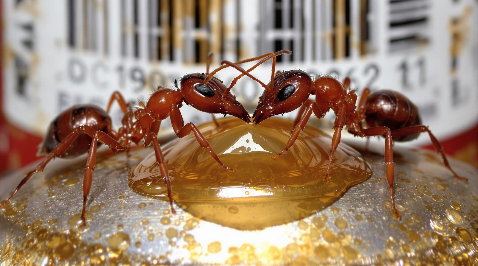 Ant Communication on Soda Can Close-Up