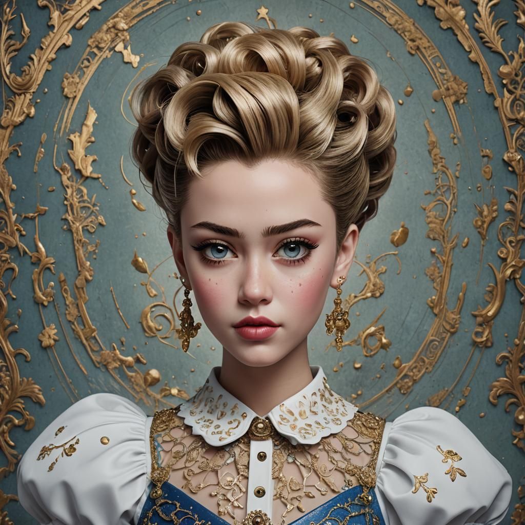 Porcelain Doll with Pompadour in Detailed Matte Style