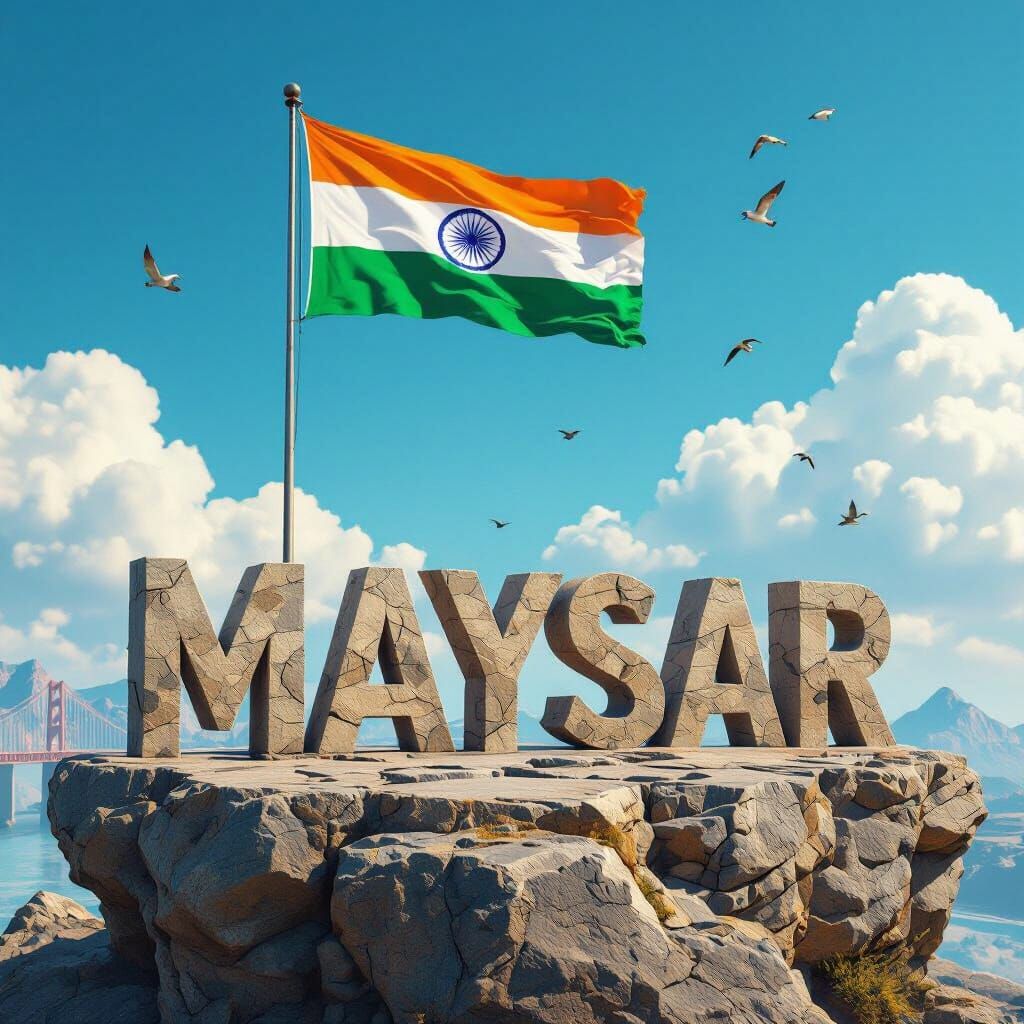 Stone Letters on Rocky Platform with Indian Flag