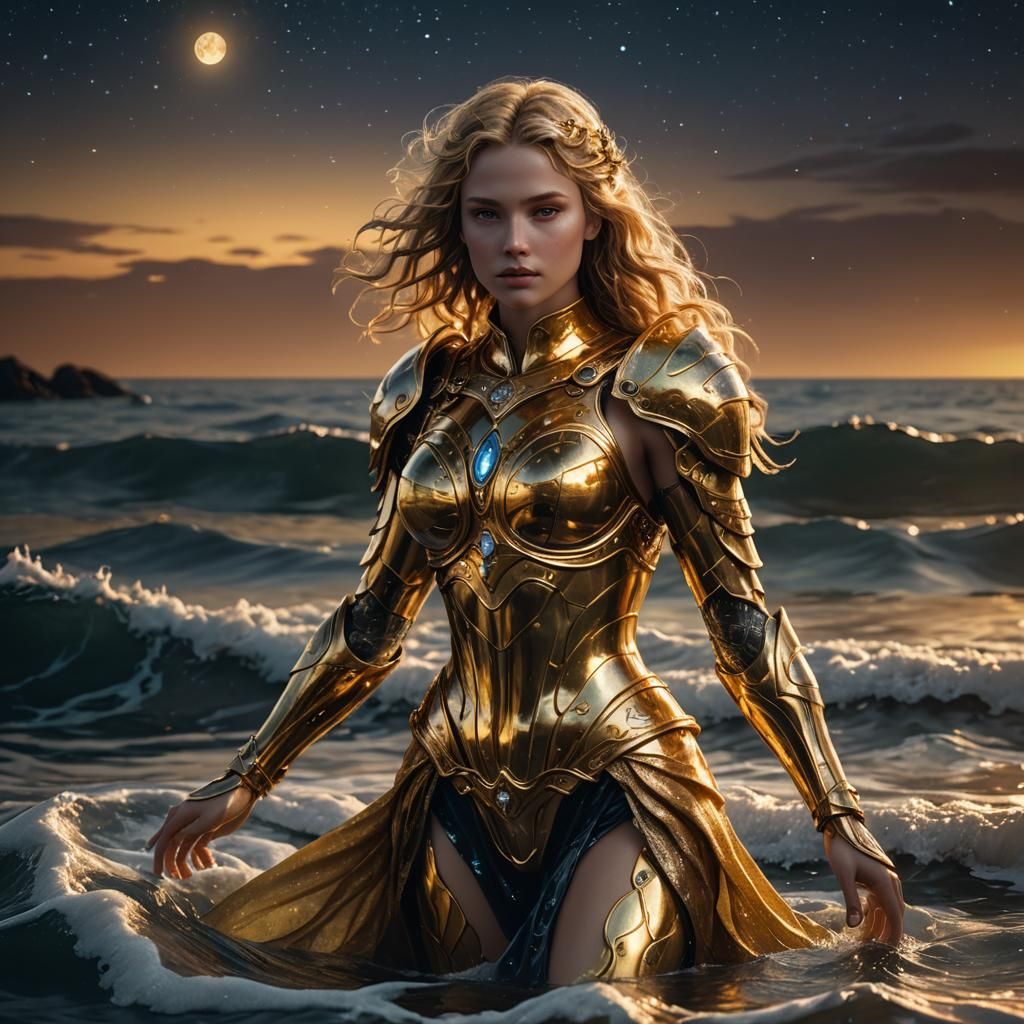 Aphrodite in Golden Armor Rising from the Sea