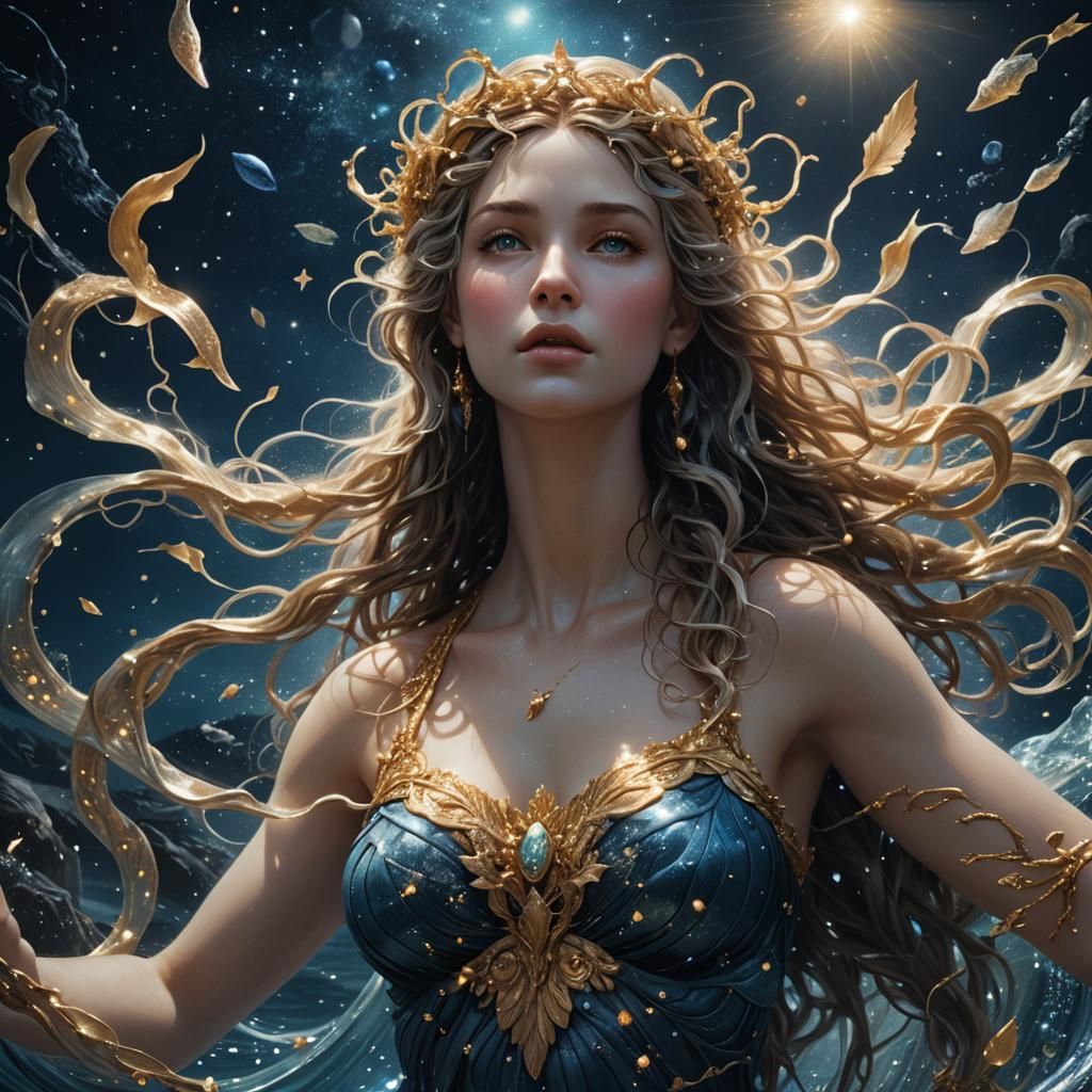 Aphrodite Rises from Starry Sea: Fantasy Art