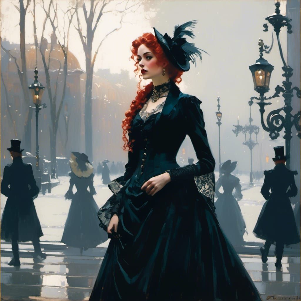 Victorian Vampire Portrait in Edward Cucuel Style