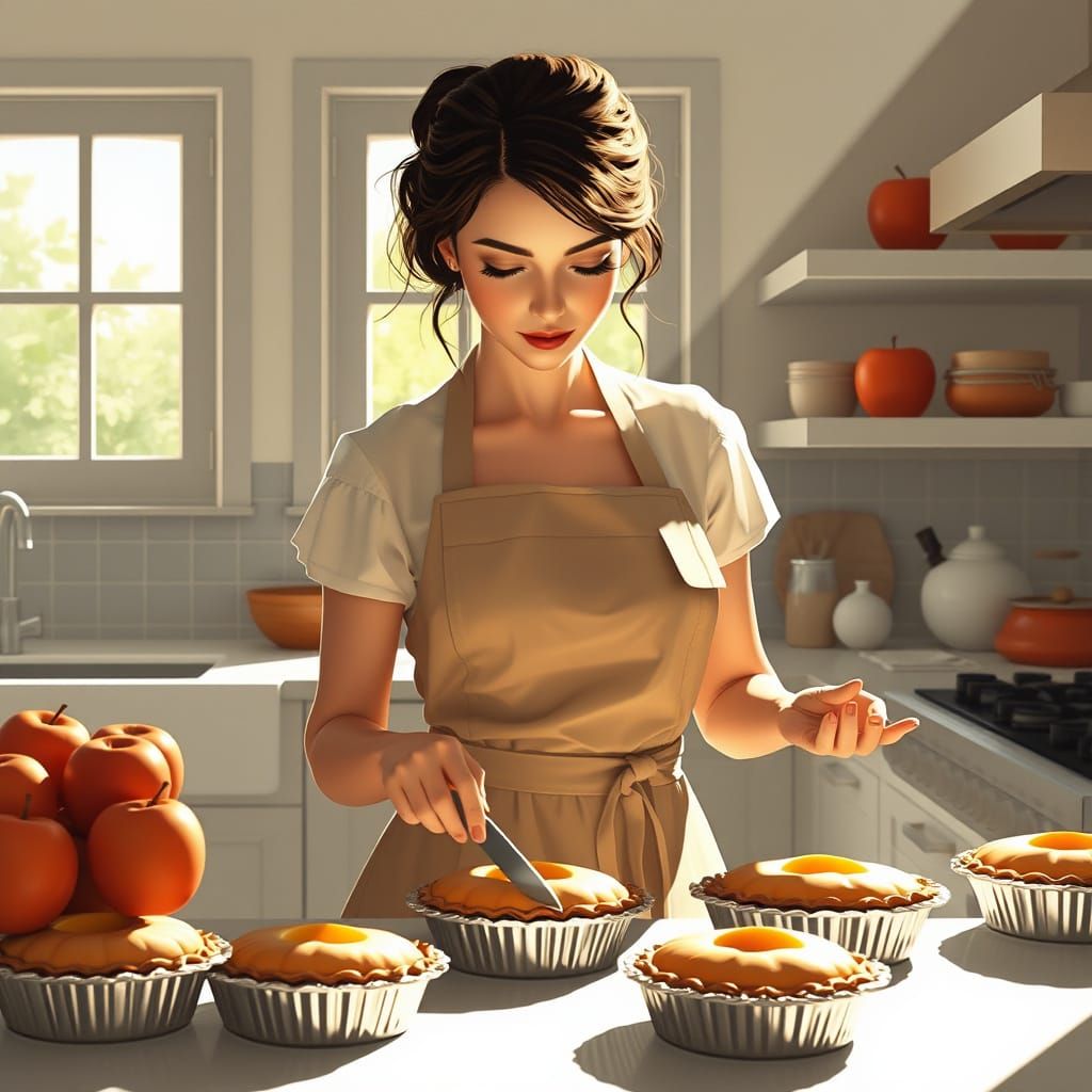 Woman Bakes Apple Pies in Elegant Sunlit Kitchen