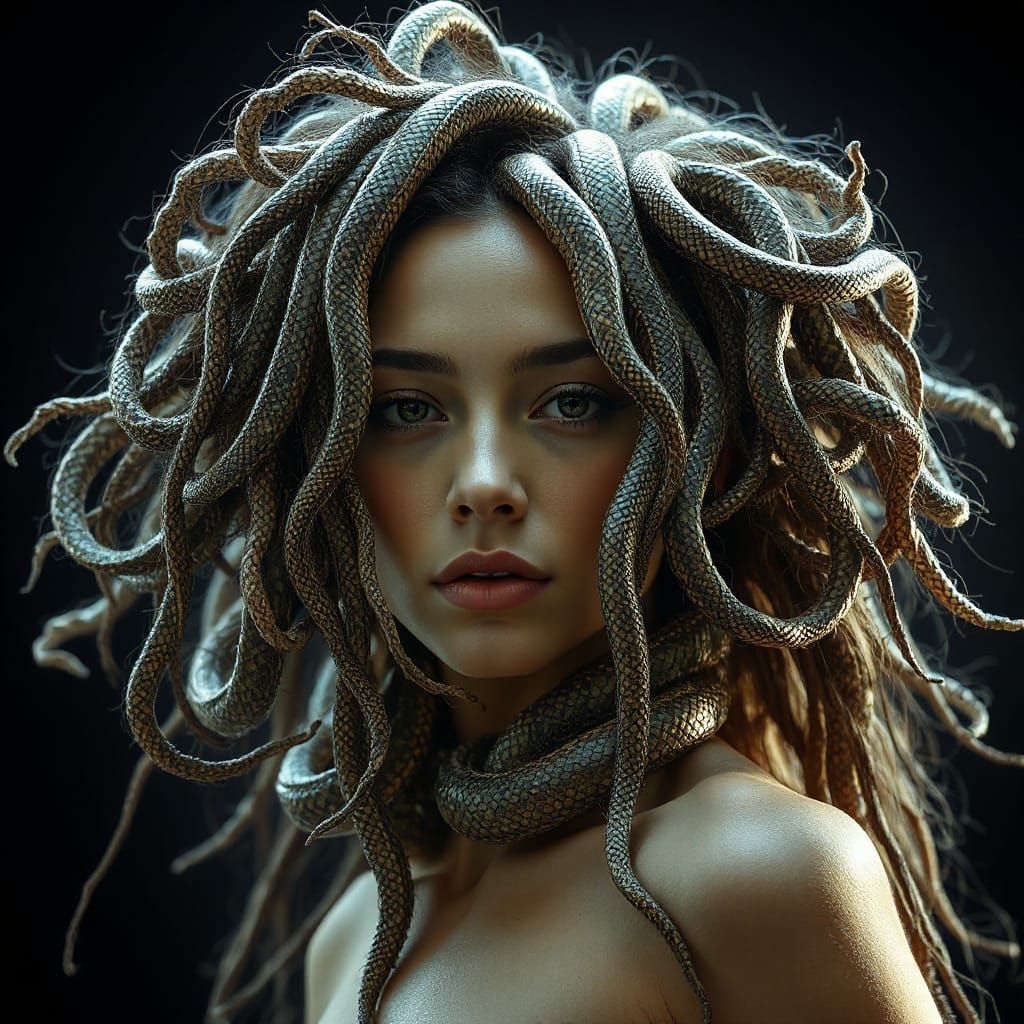 Medusa with Snake Hair in Cinematic Hyperrealism