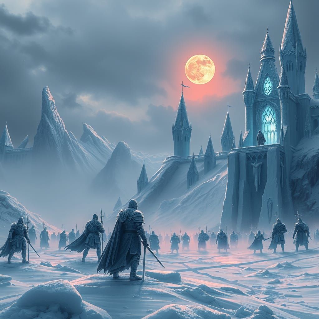 Ethereal Winter Kingdom in a Dark, Iridescent Glow