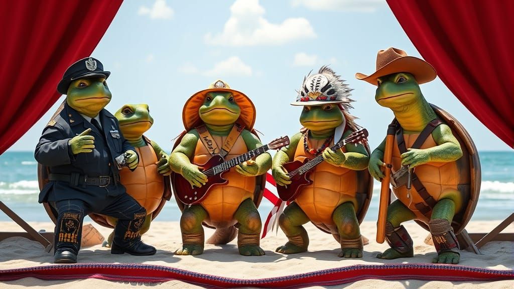 Turtles Dressed as Professionals Sing on Stage