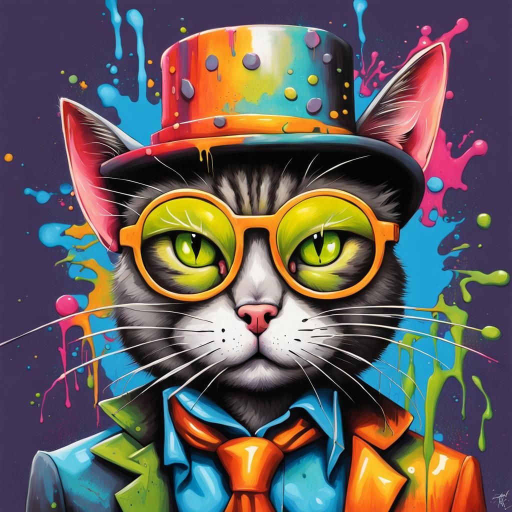 Cat Organizes Rat Party in Graffiti Art Style