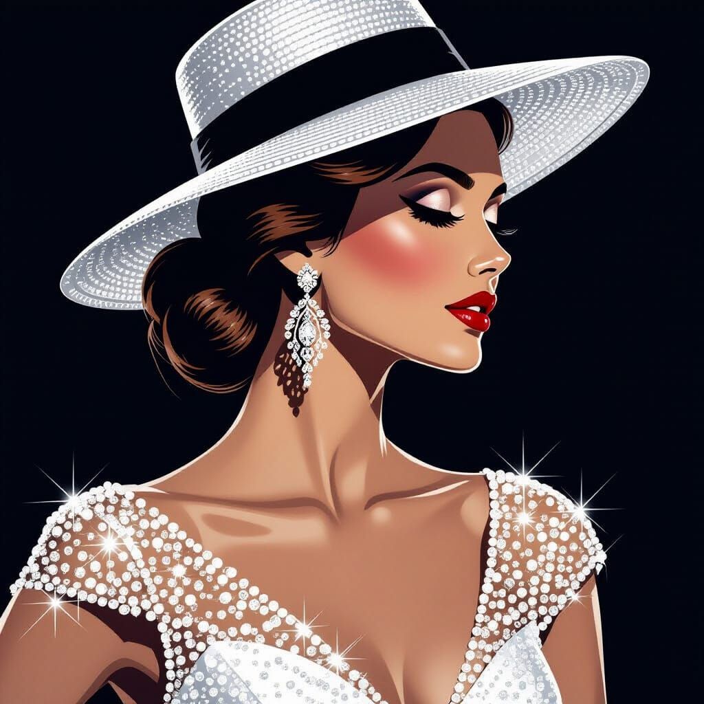 Elegant Woman Silhouette in Sparkling Dress | Vector Art