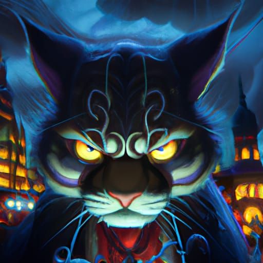 Satanic Cultist Kitty Cat Portrait in Anime Style