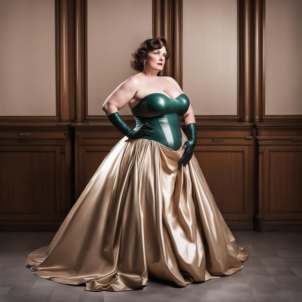 Elegant Woman in Antique Gown and Latex Gloves