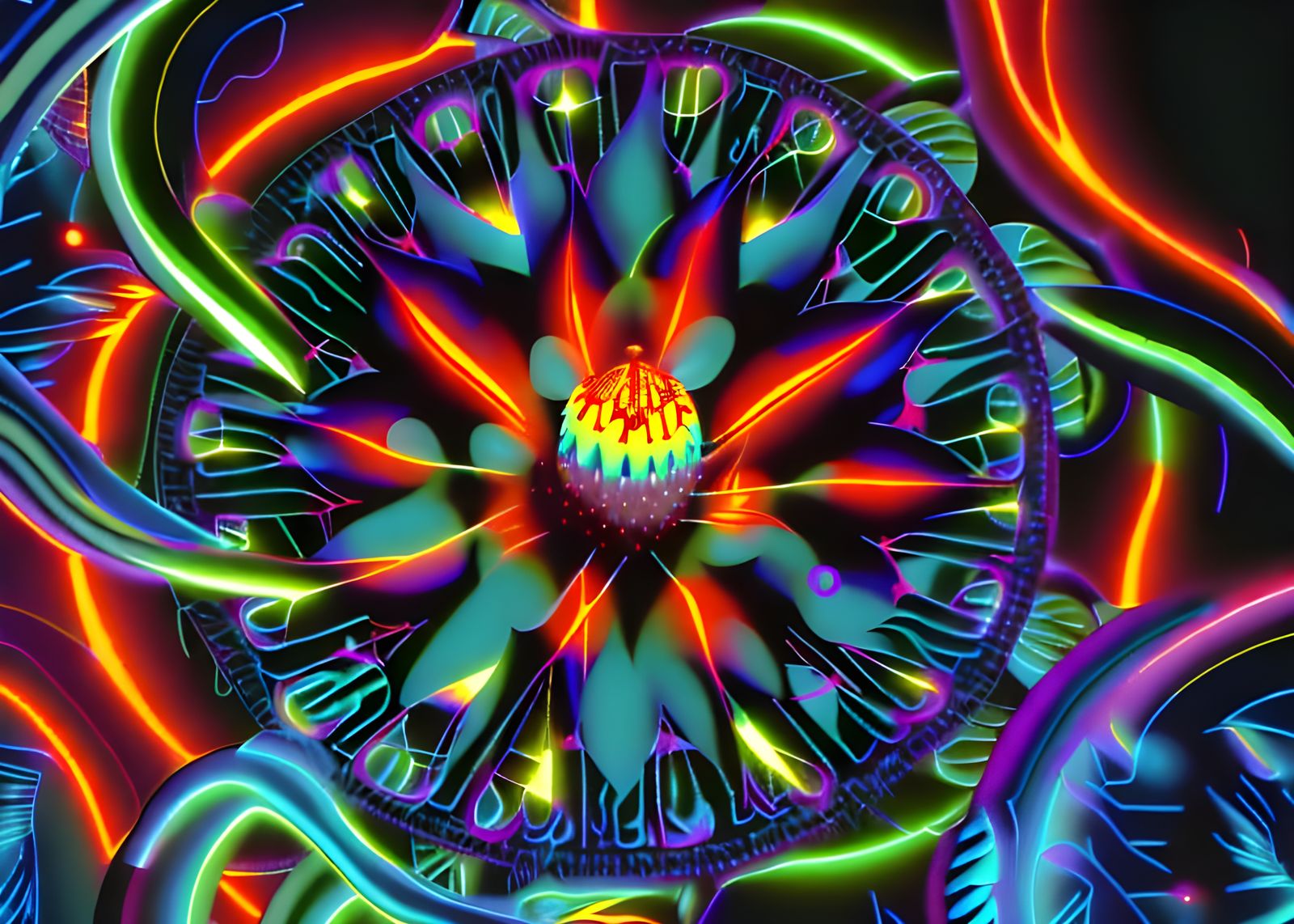 Neon Flower in Bubble: Cyberpunk Fantasy