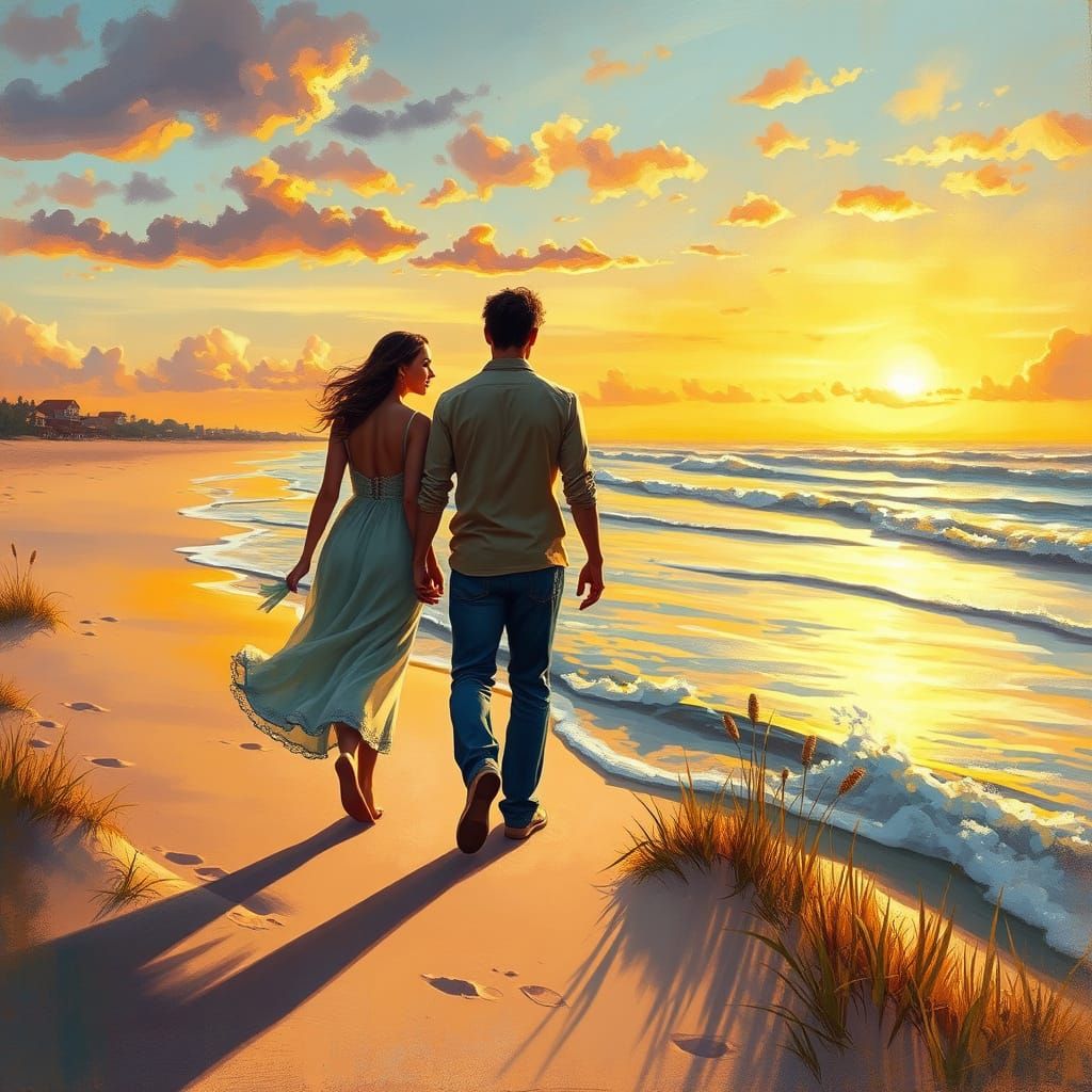 Romantic Beach Sunset in Dreamy, Ethereal Style