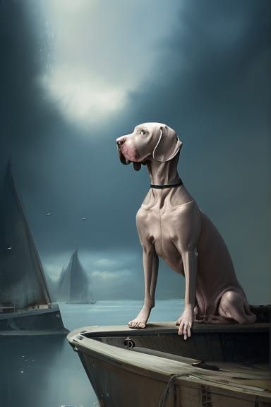 Weimaraner Dog on Boat: Splash Concept Art