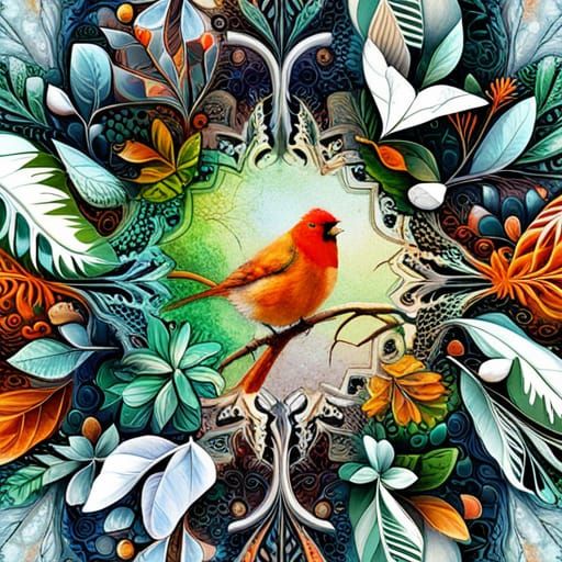 Intricate Four Seasons Tree in Geometric Abstract Art