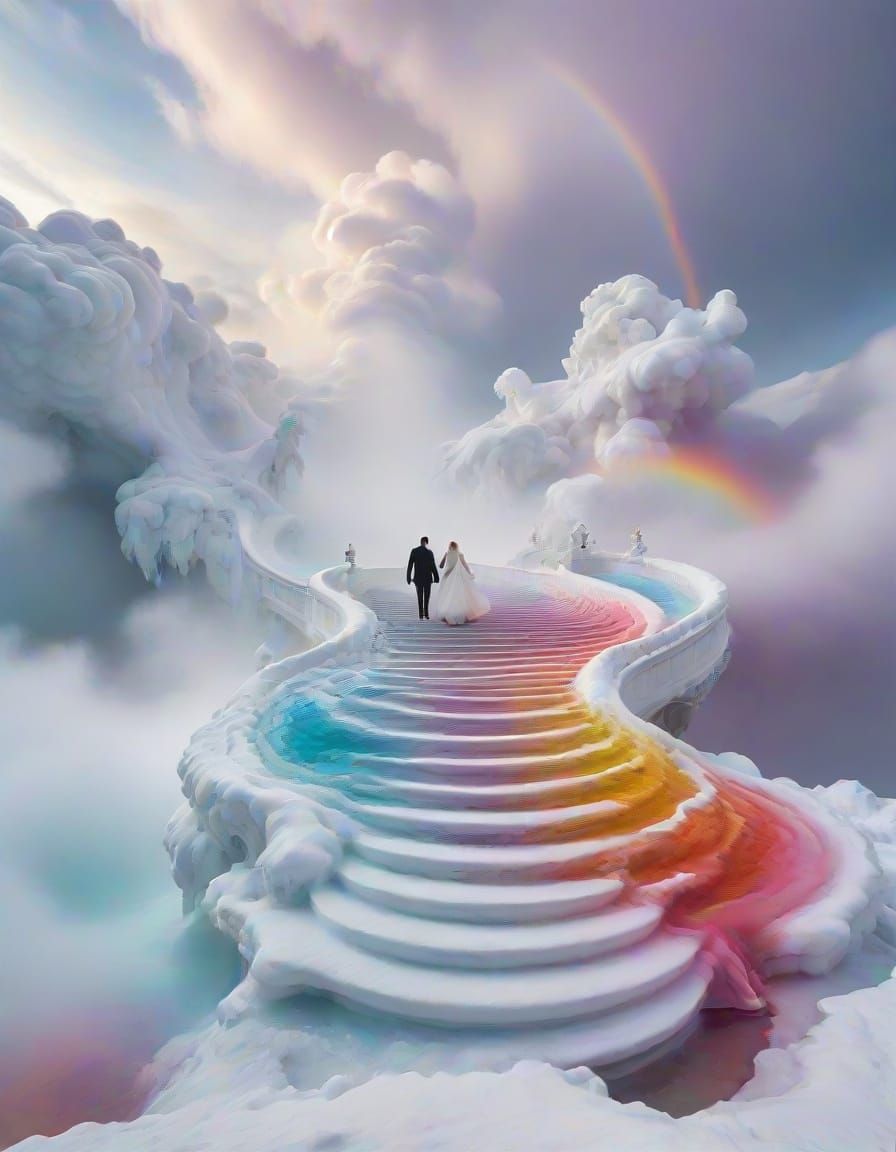 Whimsical Winter Wonderland on Marble Staircase to Heaven