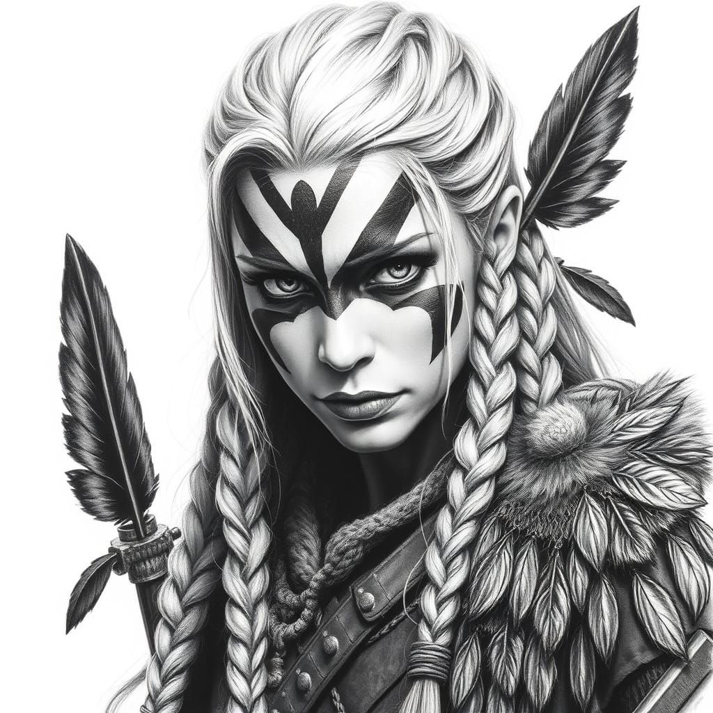 Viking Warrior Goddess in Charcoal