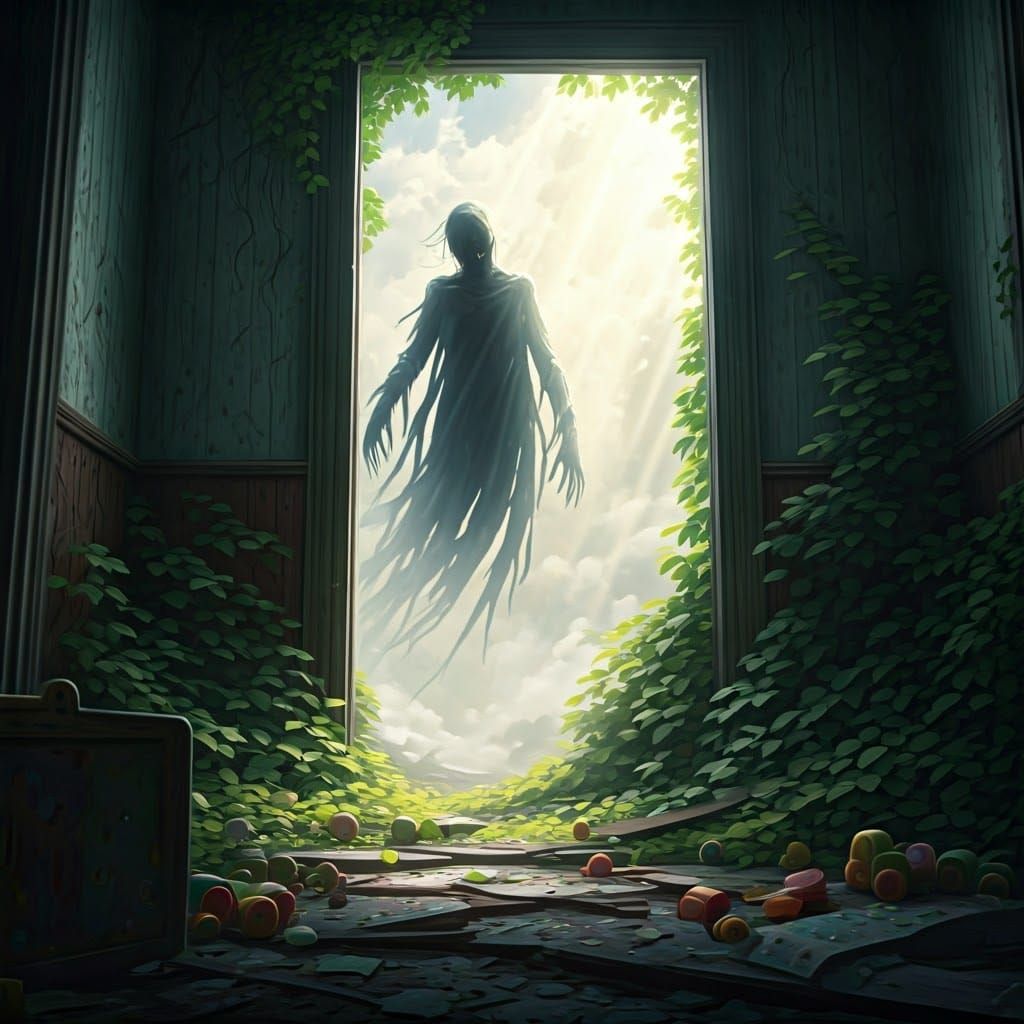 Eerie Derelict House with Ethereal Light, Digital Matte Pain...