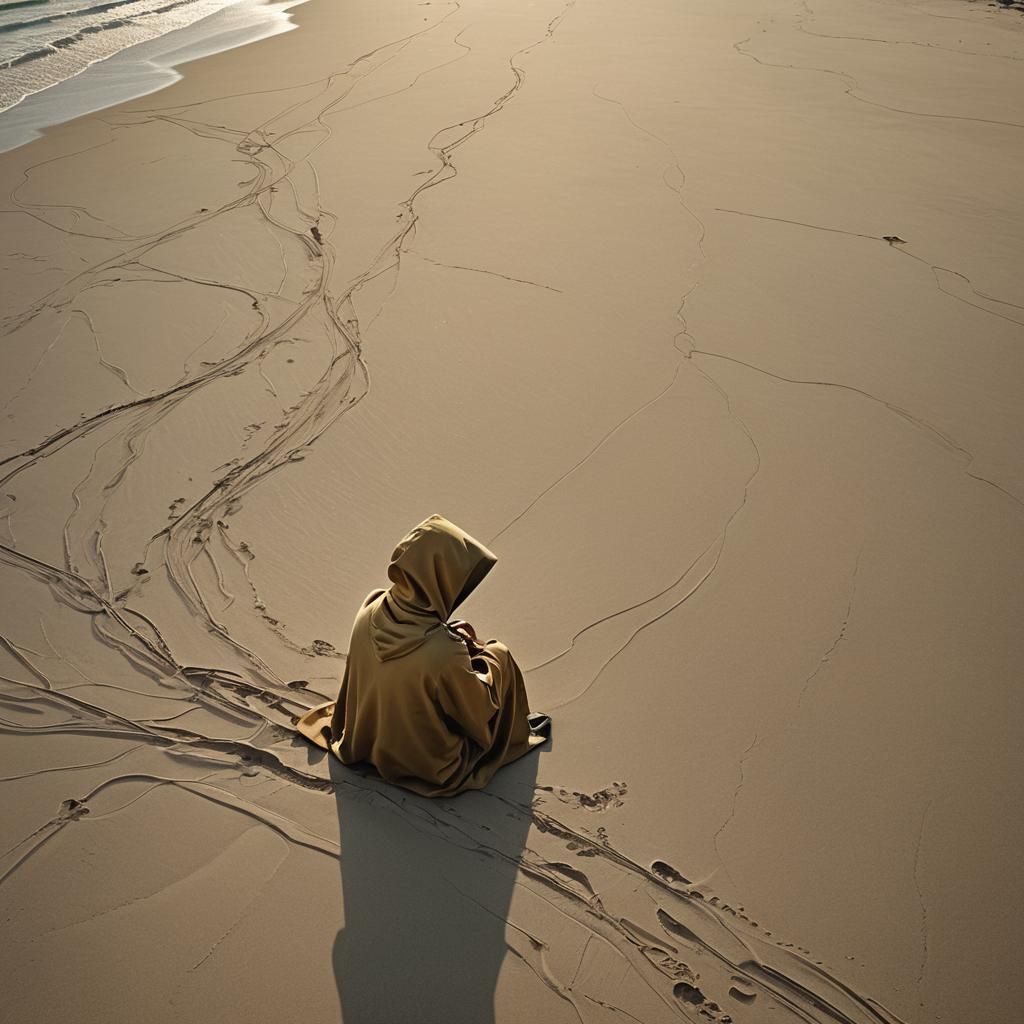 Eerie Beach Scene in Surrealist Style