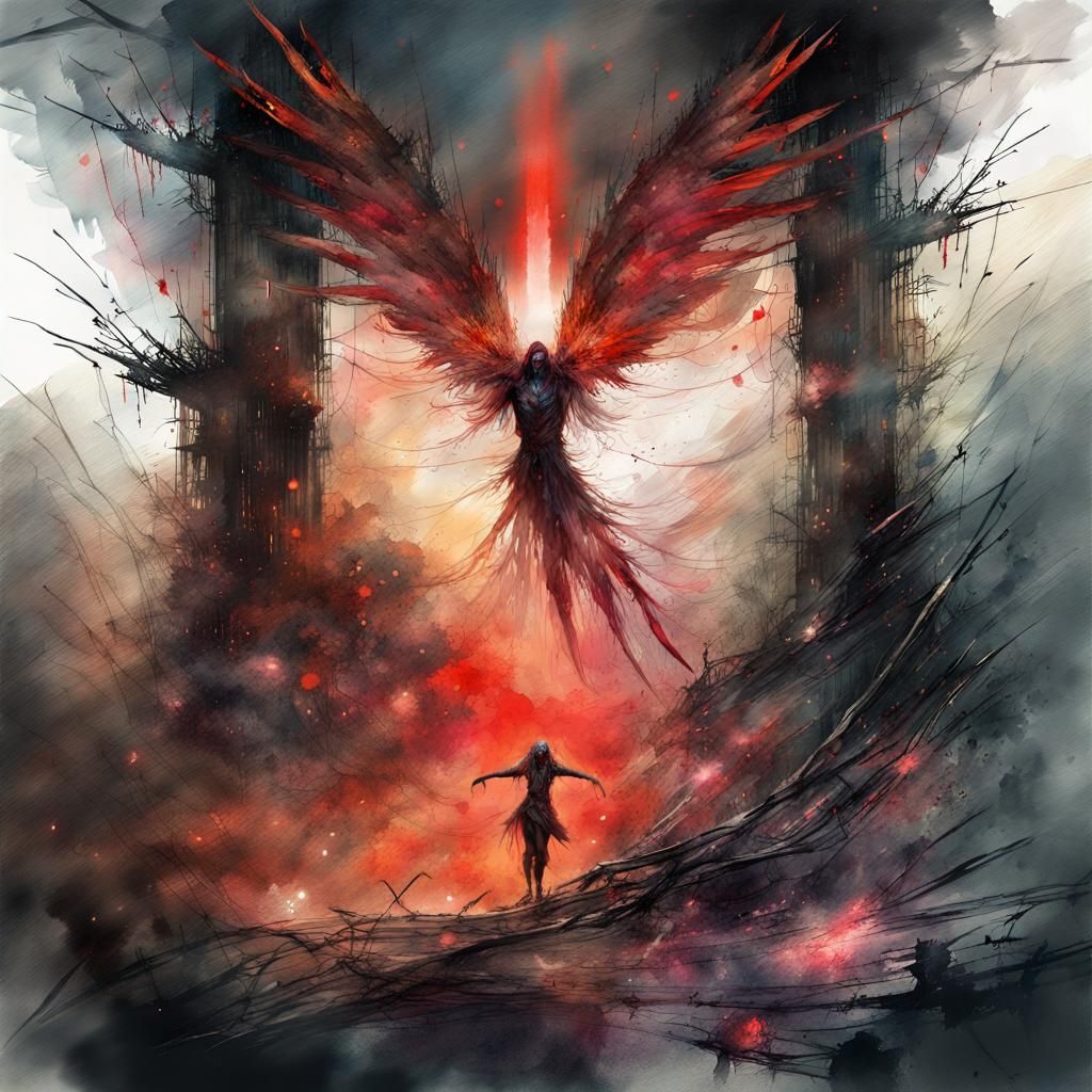 Scary Monster Birds in Digital Watercolor Art