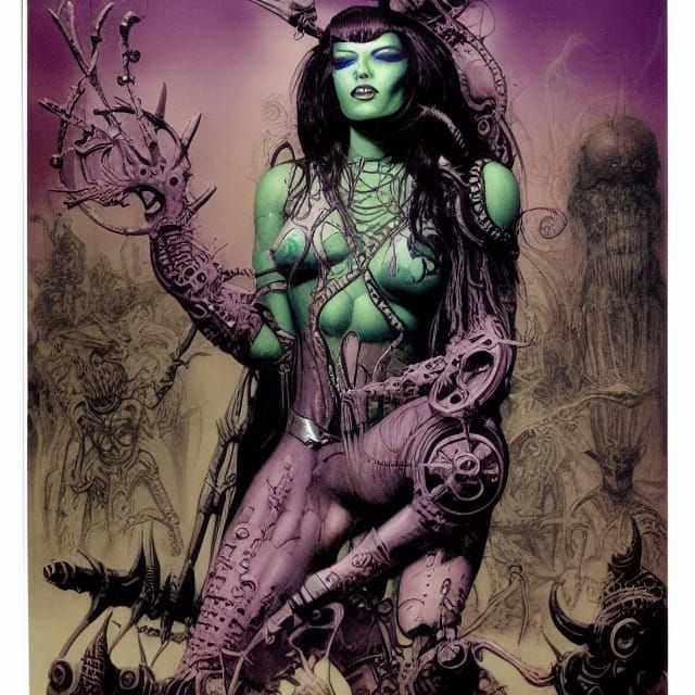 Cyborg Goth Princess Warrior in Biopunk Comic Art