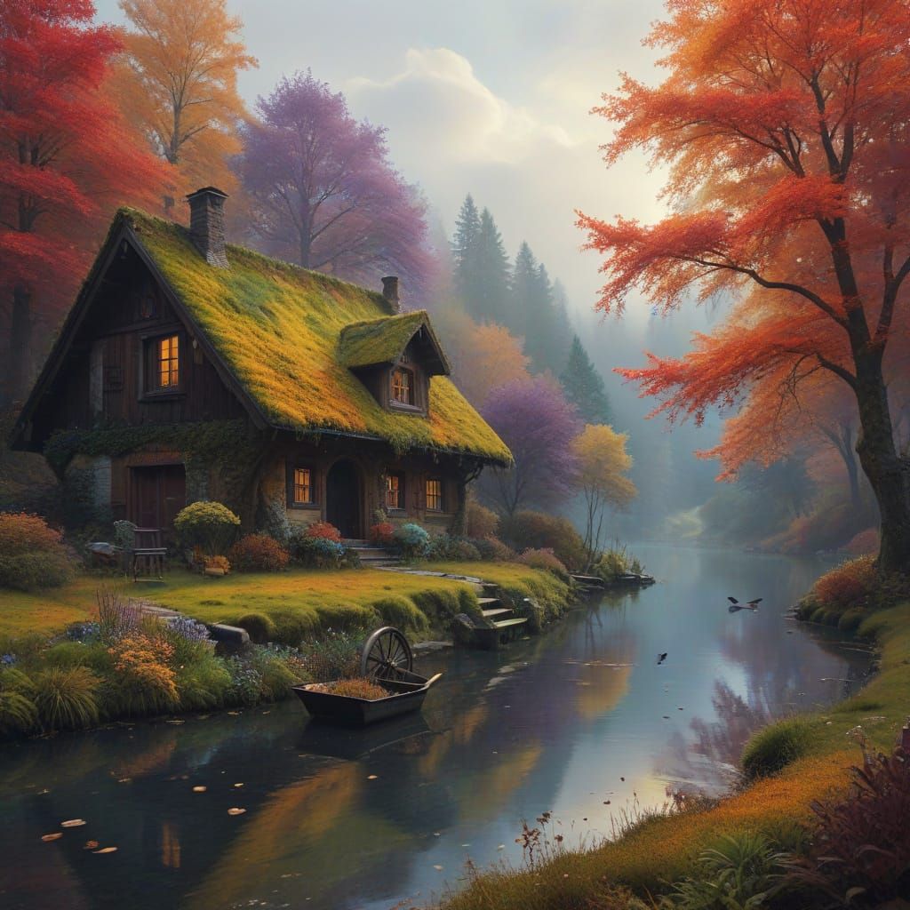 Autumnal Swiss Chalet in Vibrant Colors