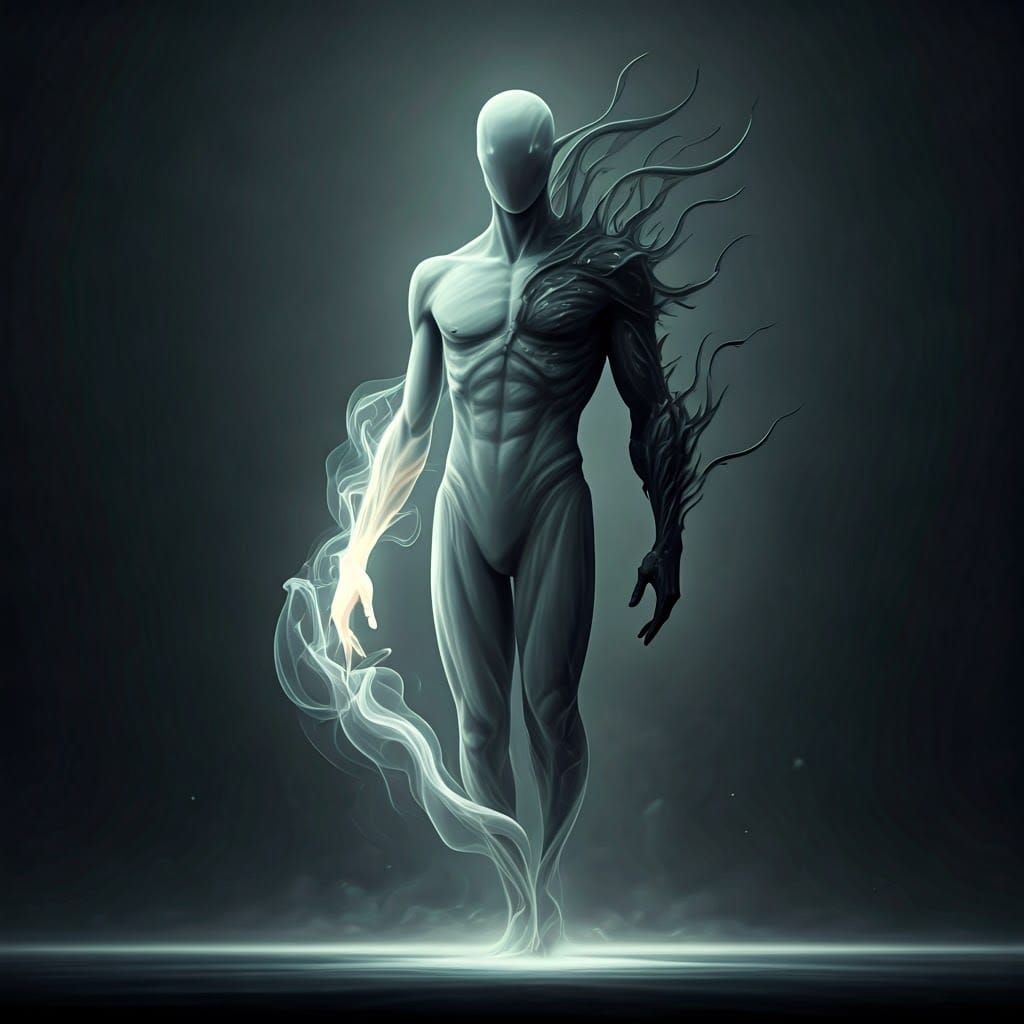 Ethereal Smoke Figure in Ash Thorp Style