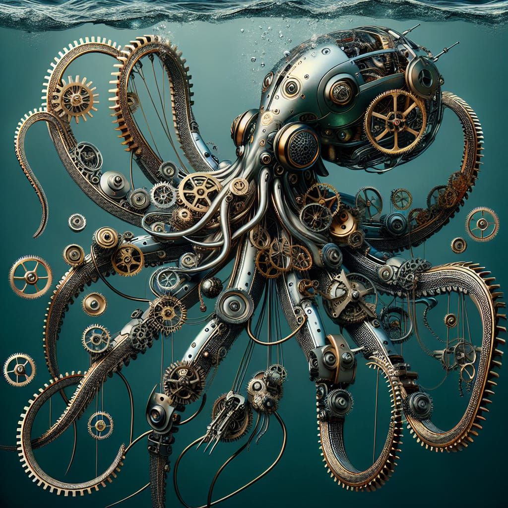 Steampunk Robotic Octopus Underwater