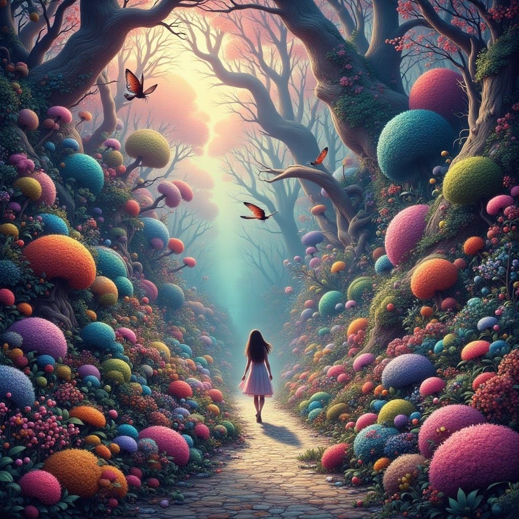 Dancing Figure in Surreal Dreamlike Garden