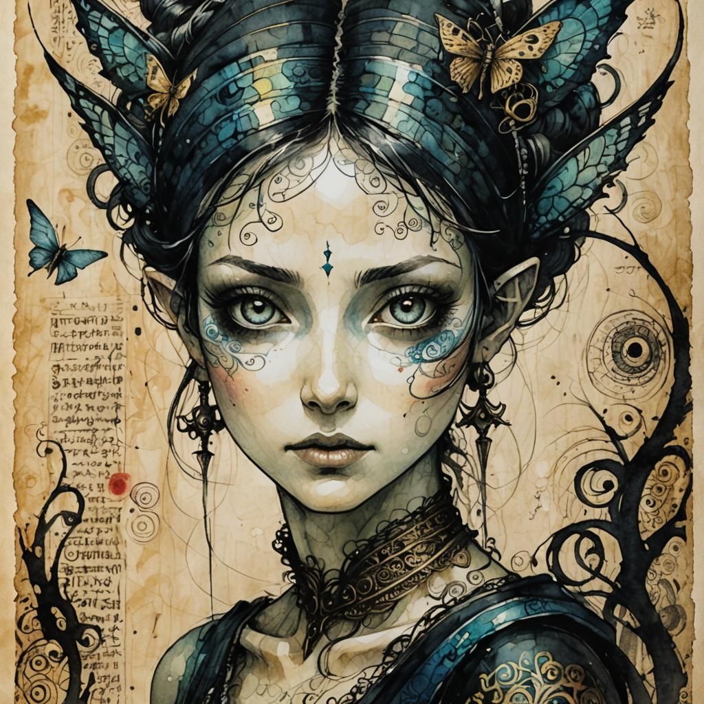 Iridescent Pixie Girl in Ancient Art Style