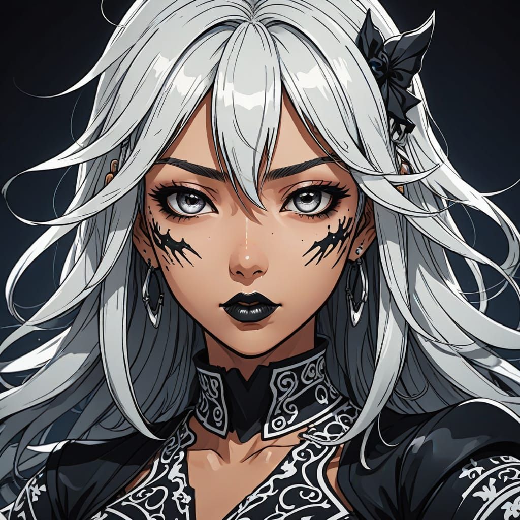 Goth Gyaru in Dramatic Anime Portrait