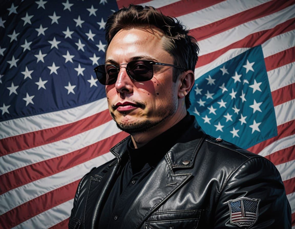 Elon Musk in Vaporwave Style with American Flag