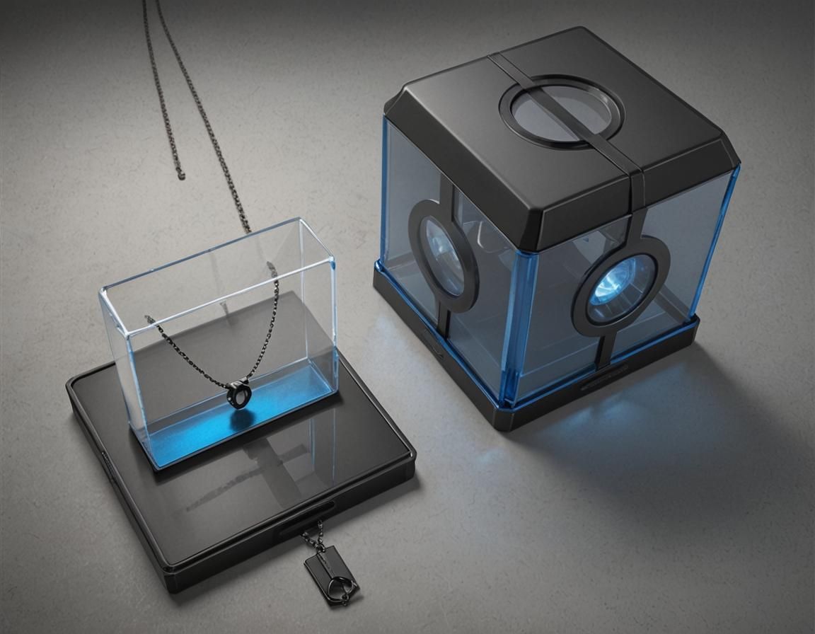 Necklace in Black Box with Blue Rim Light