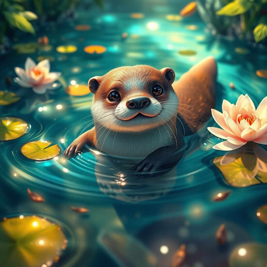 Iridescent Otter in Dreamlike River, Fantasy Concept Art