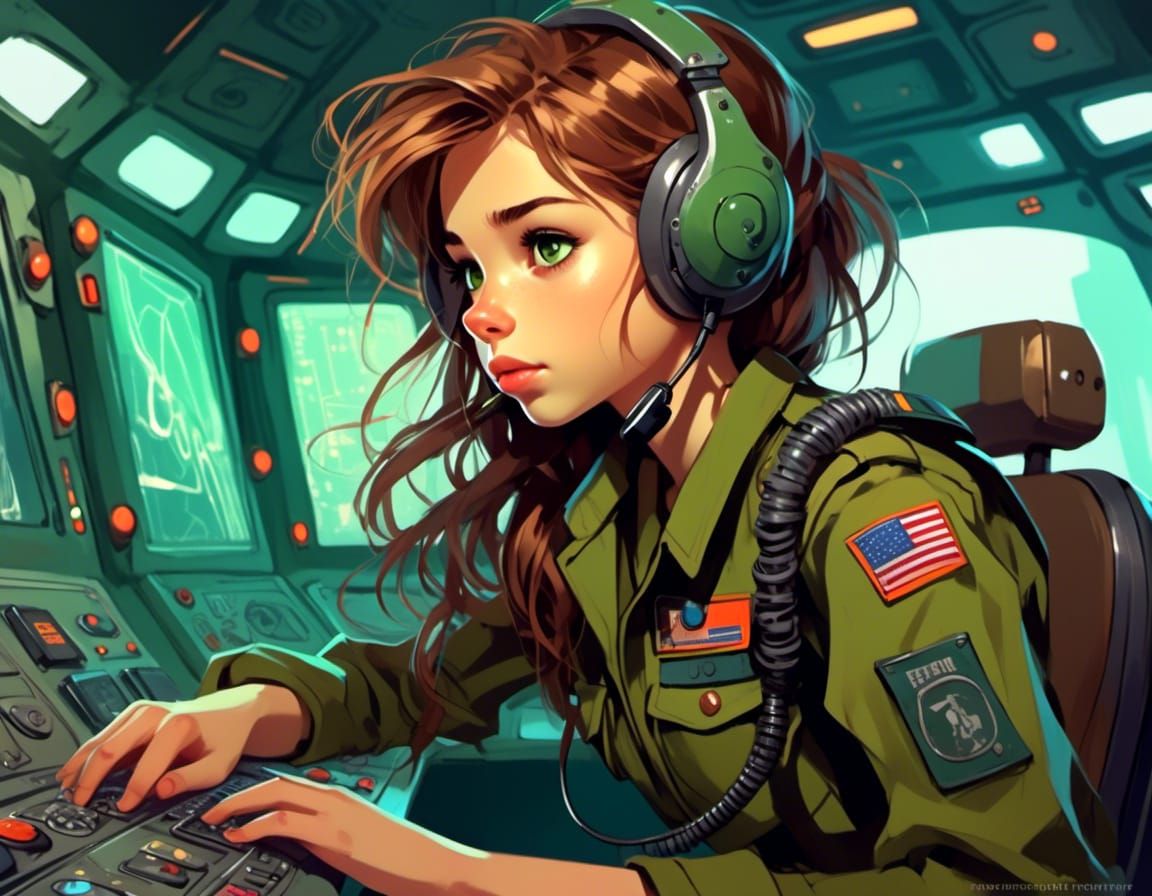 Retrofuturistic Teenager at Military Control Panel