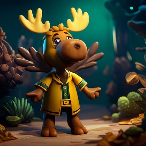 Moose Magician in Packers Jersey, Detailed Fantasy Art